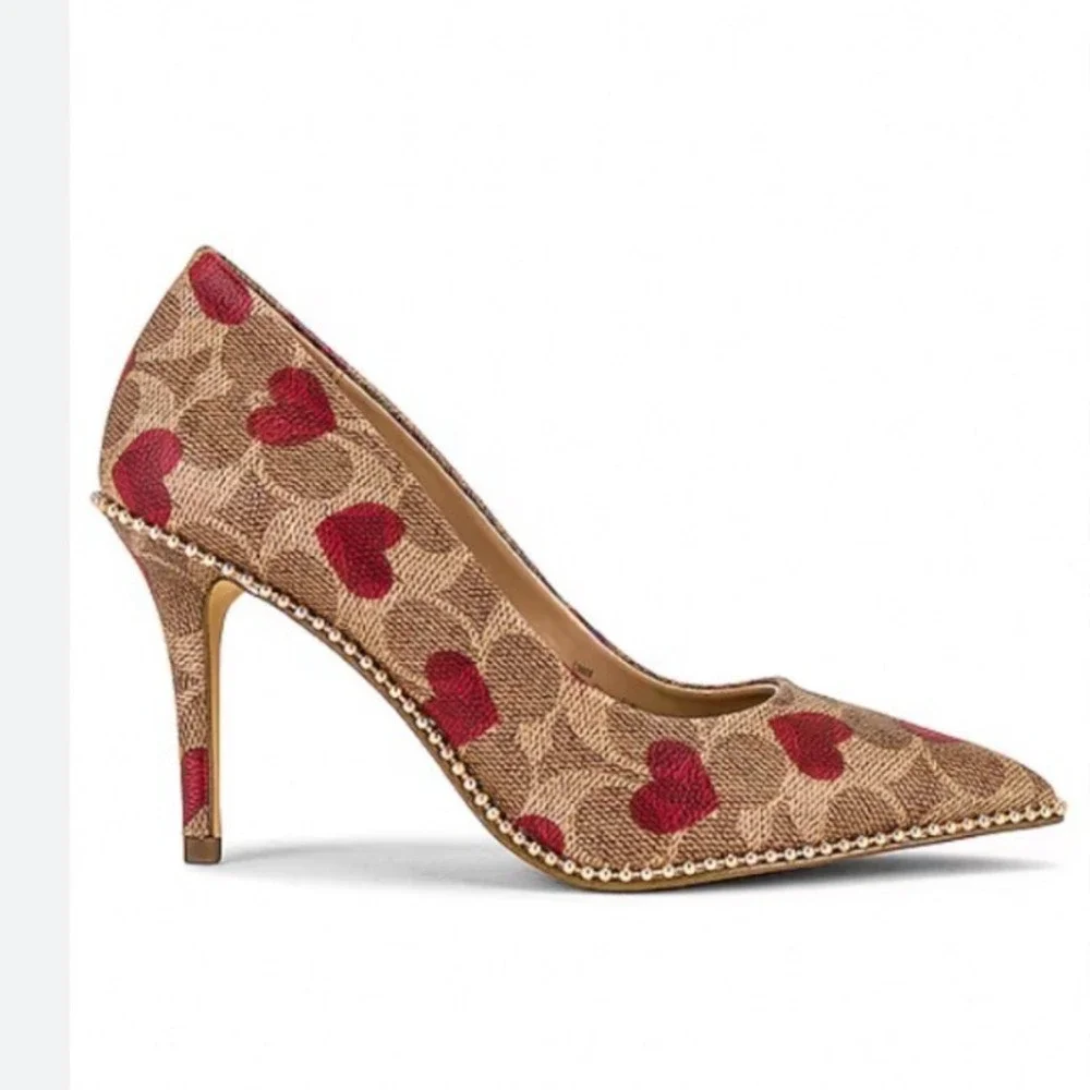 COACH Waverly Pump in Electric Red  Beaded chain Size 8.5
